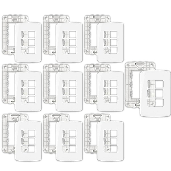 KIT 10 PLACA 4X2 3 POSTOS HORIZ BR COM SUPORTE B3 -MARGIRUS