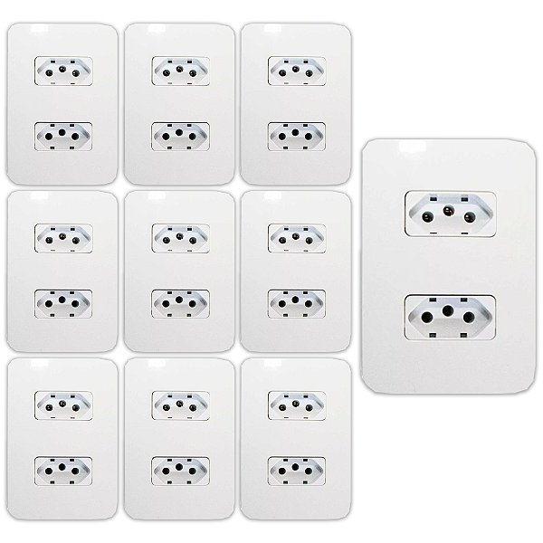 10 CONJUNTO TOMADA  DUPLA 2P T 10A-250V BRANCA B3 MARGIRUS