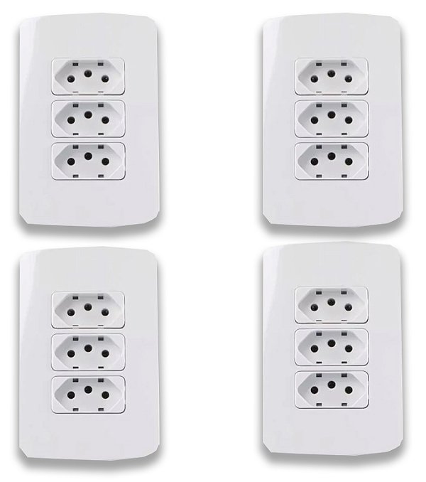 KIT 4 CONJUNT 3 TOMADA  2P T 10A-250V 4X2 BR SLEEK MARGIRIUS