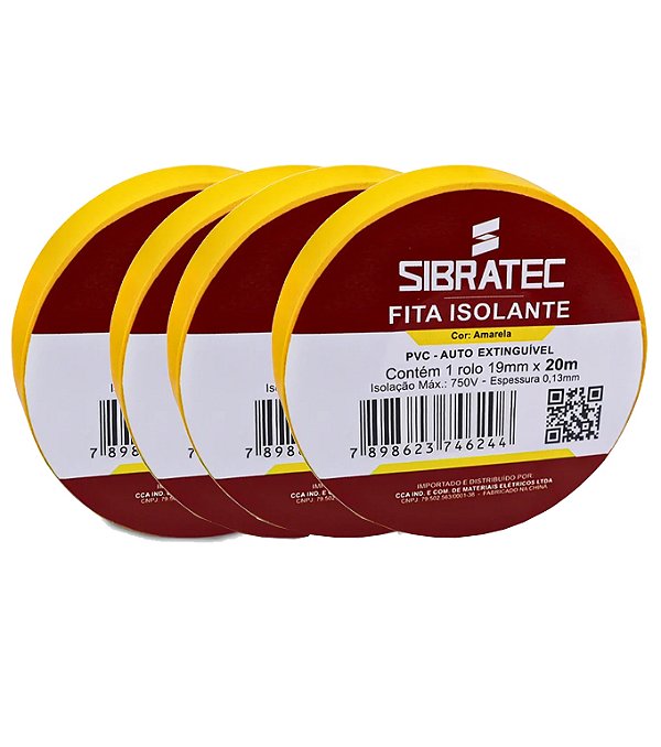 KIT 4 FITA ISOLANTE AMARELO 19MM X 20MT SIBRATEC