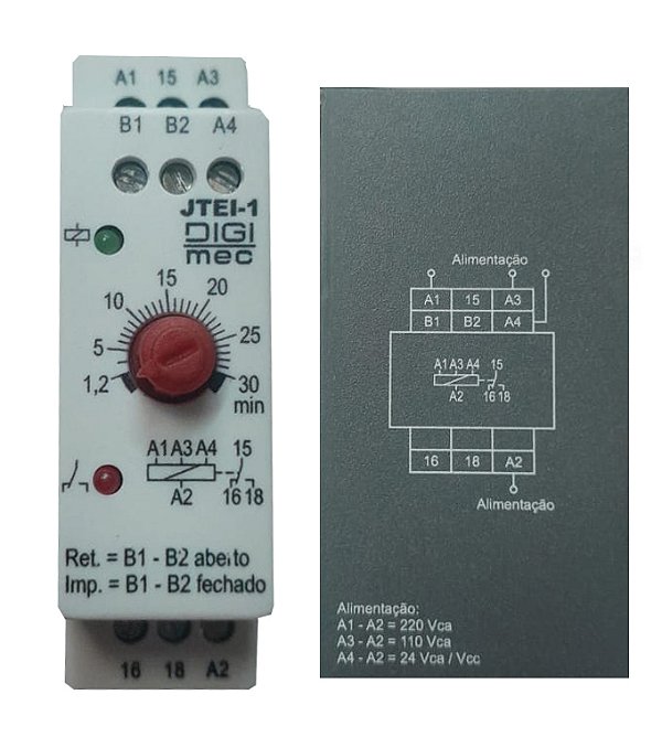 JTEI-1 RELE TEMPO 30 MIN 110/220V 24VCA RETARDO ENERGIZAÇÃO DIGIMEC