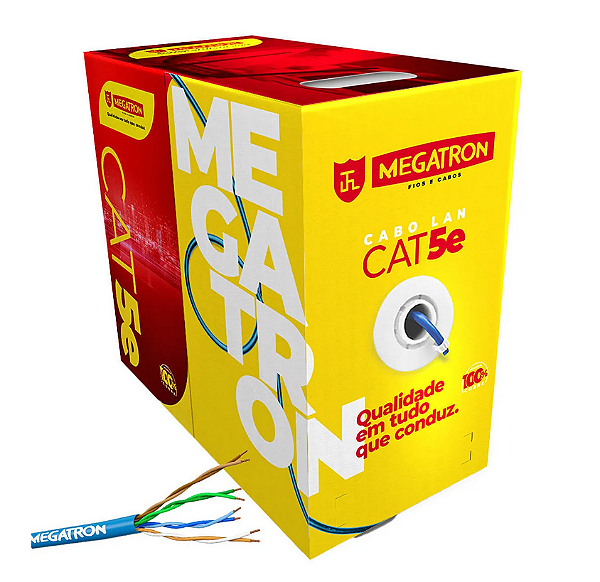 CABO LAN REDE CAT5E 100% COBRE AZUL ANATEL 305 MT MEGATRON