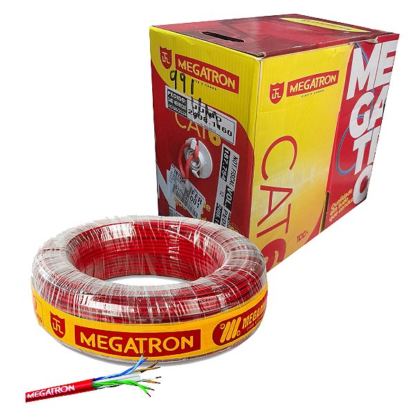 CABO LAN REDE CAT6 U/UTP  4P 23AWG VERMELHO 305 MT MEGATRON