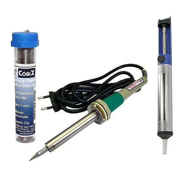 KIT FERRO SOLDA + SUGADOR + SOLDA SC60 50W  127V HIKARI PLUS