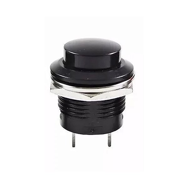 CHAVE PUSH BUTTON 2 POLOS METALICA 13MM PRETA 3A 125V