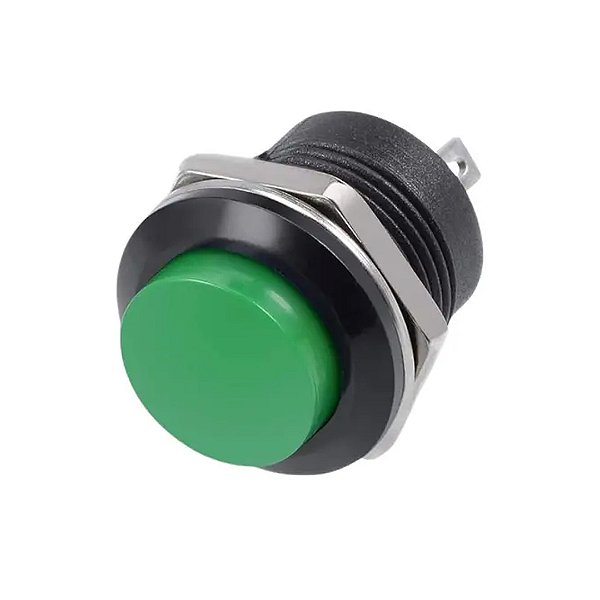 CHAVE PUSH BUTTON VERDE 2 POLOS METALICA 13MM 3A 125V