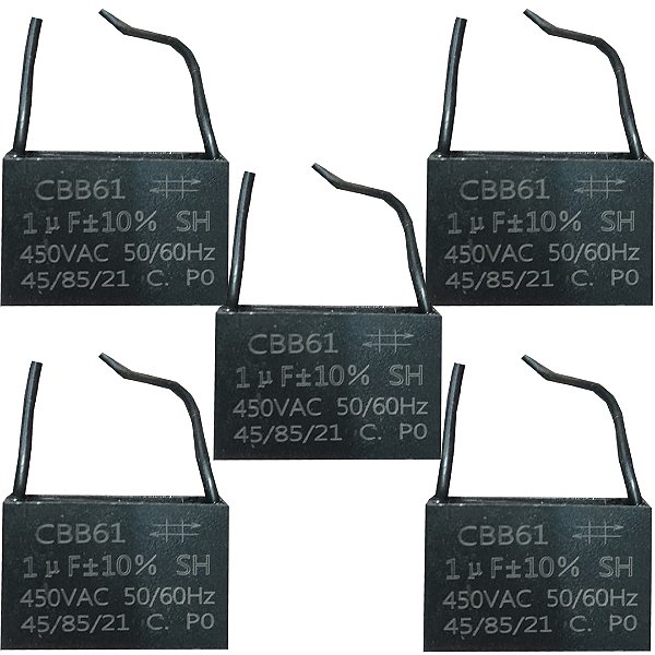 KIT 05 CAPACITOR POLIPROPILENO 1X450V - QUADRADO CBB61