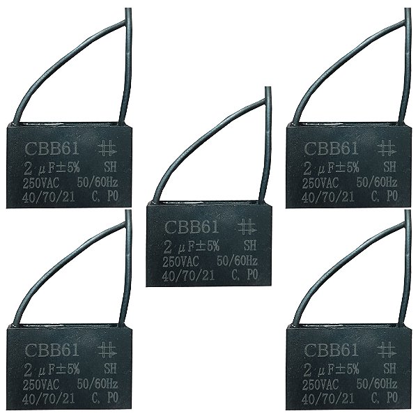 KIT 05 CAPACITOR POLIPROPILENO 2X250V - QUADRADO CBB61