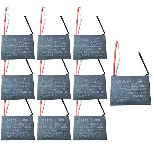 KIT 10 CAPACITOR POLIPROPILENO 1,5 2,5X450V QUADRADO CBB61