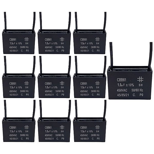 KIT 10 CAPACITOR POLIPROPILENO 1,5X450V QUADRADO CBB61