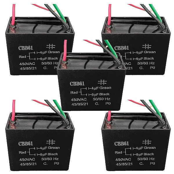 KIT 05 CAPACITOR POLIPROPI 4 6 X450V - 3FIOS QUADRADO CBB61