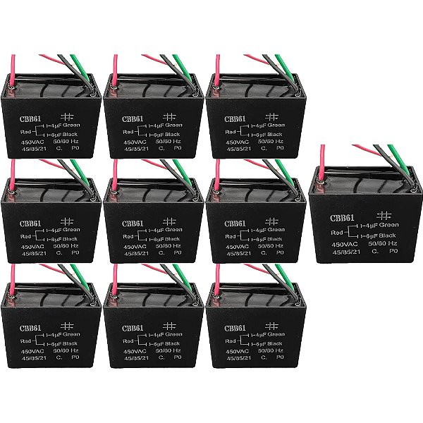 KIT 10 CAPACITOR POLIPROPI 4 6 X450V - 3FIOS QUADRADO CBB61