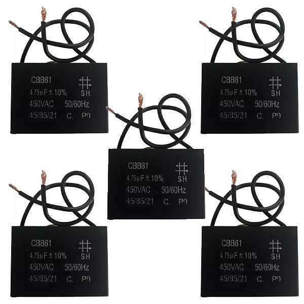 KIT 05 CAPACITOR POLIPROPILENO 4,75X450V - QUADRADO CBB61