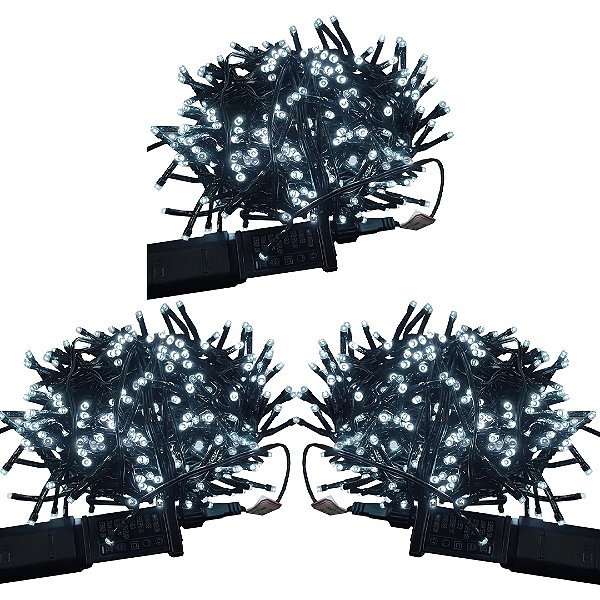 KIT 03 CORDAO DE LED NATAL BRANCO FRIO 500 LED 50 MT FIO VD