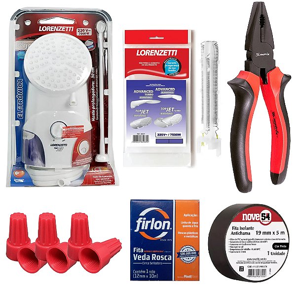 KIT CHUVEIRO LORENZETT TOP JET ELÉTRI 220X7500W + INSTALAÇÃO
