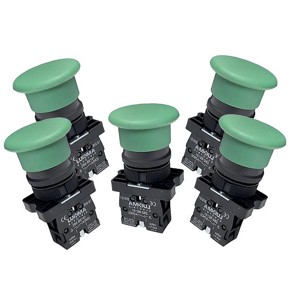 KIT 5 BOTÃO EMERG PLAST LK2-EC31 SEM TRAVA VD 1NA LUKMA
