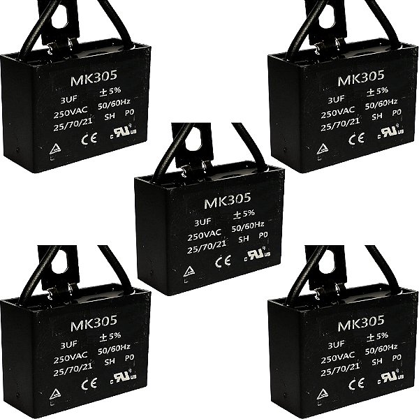 KIT 5 CAPACITOR POLIPROPILENO 3X250V - QUADRADO MK305