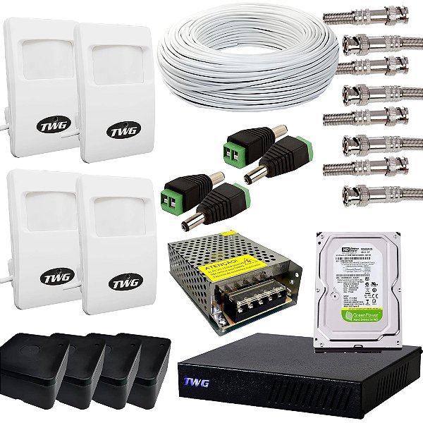 KIT ESPIÃ DVR 4 CANAIS + 4 CÂMERAS + 100MT CABO FULL HD TWG