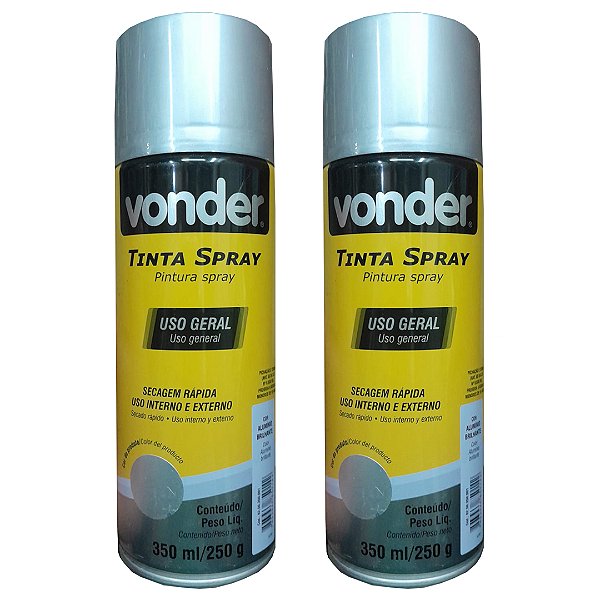 KIT 02 TINTA SPRAY ALUMINIO BRILHANTE 350ML VONDER