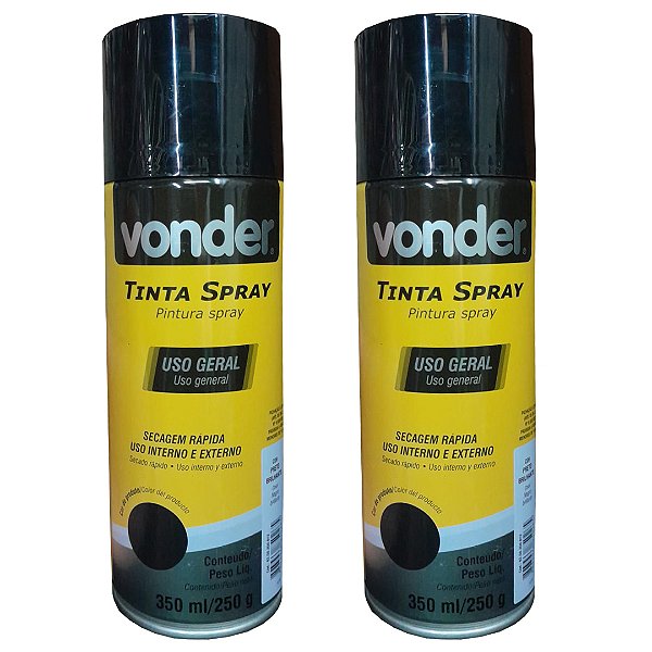KIT 02 TINTA SPRAY PRETO BRILHANTE 350ML VONDER