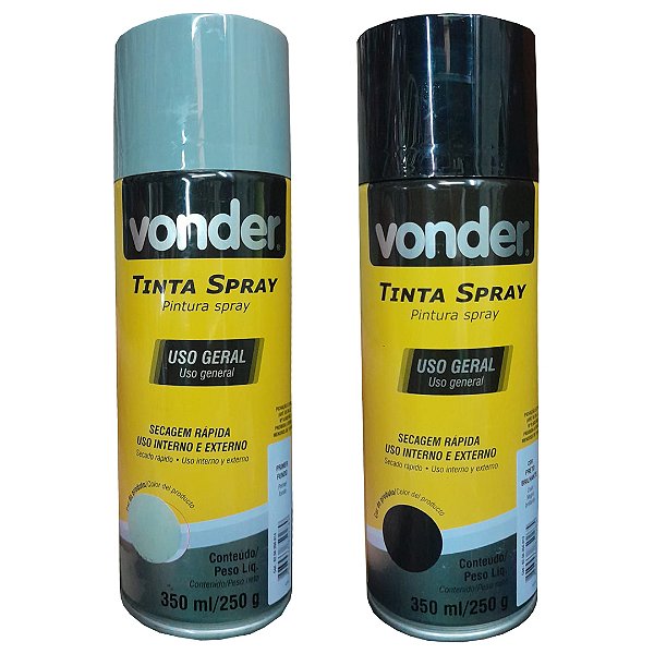 KIT TINTA SPRAY PRETO BRILHANTE + PRIMER 350ML VONDER