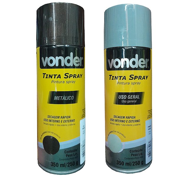 KIT TINTA SPRAY PRETO METALICO + PRIMER 350ML VONDER