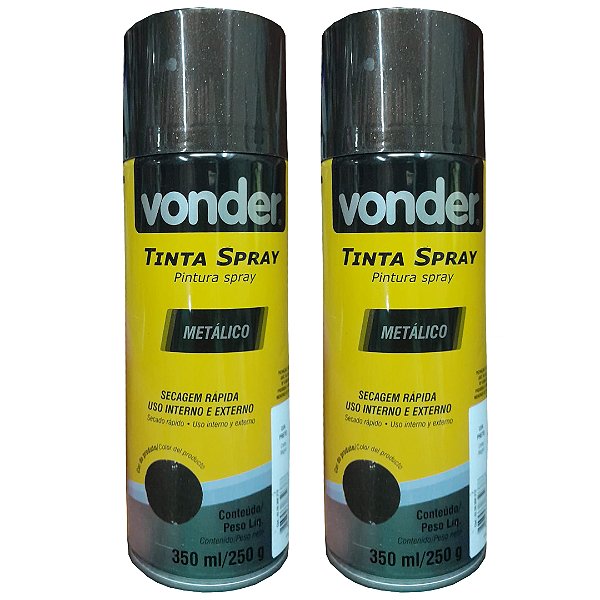 KIT 02 TINTA SPRAY PRETO METALICO  350ML VONDER