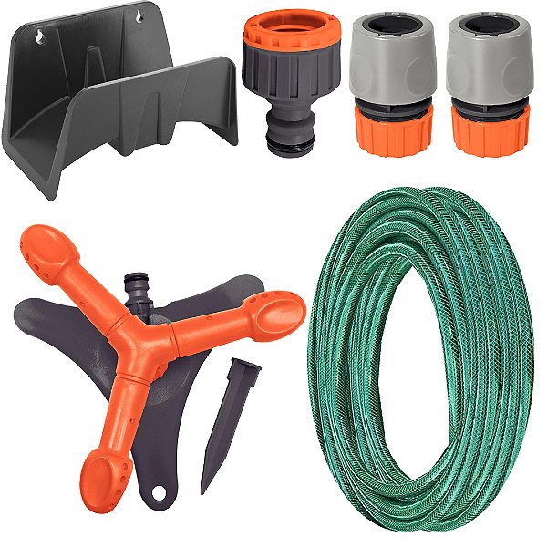 KIT IRRIGAÇÃO ASPERSOR CIRCULAR + MANGUEIRA + ACESSÓRIOS