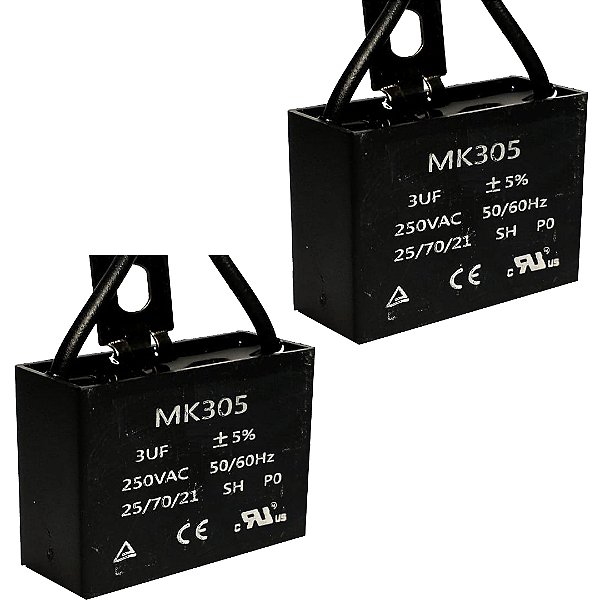 KIT 2 CAPACITOR POLIPROPILENO 3X250V - QUADRADO MK305