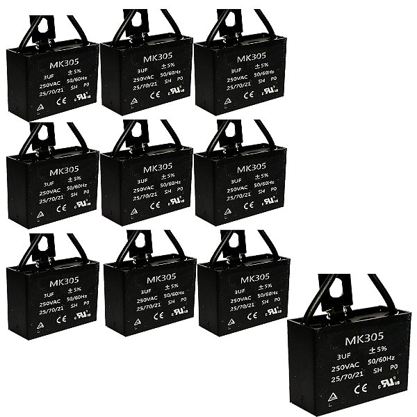 KIT 10 CAPACITOR POLIPROPILENO 3X250V - QUADRADO MK305
