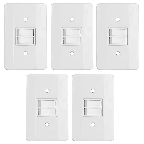 KIT 5 CONJUNTO INTERRUPTOR DUPLO EMBUTIR 10A 250V ENERBRAS