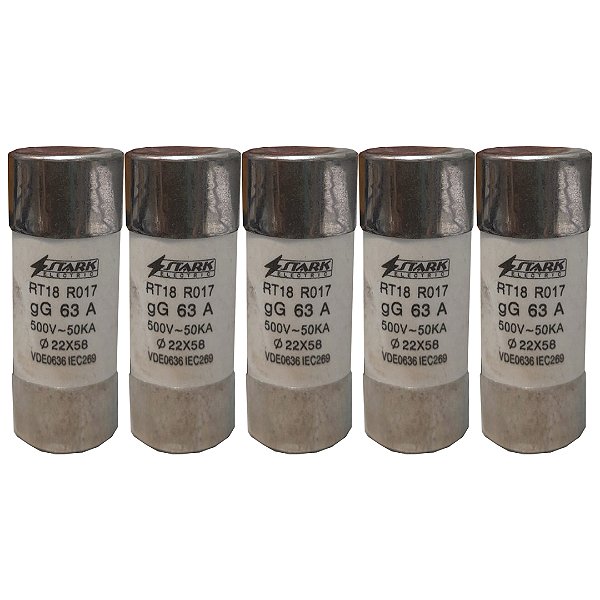 KIT 5 FUSIVEL CARTUCHO RT18 R017 GG63A 500V-50KA 22X58 STARK