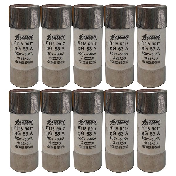 KIT 10 FUSIVEL CARTUCHO RT18R017 GG63A 500V-50KA 22X58 STARK