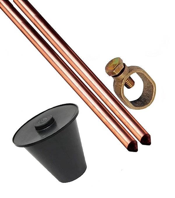 Kit 2 Haste Aterramento Cobre - 1/2 X 2,0mts 10mm + Conector+caixa
