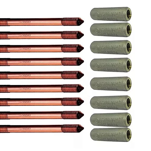 Kit 9 Haste Terra 5/8 X2,4m C/rosca Prolonga + Luva Emenda