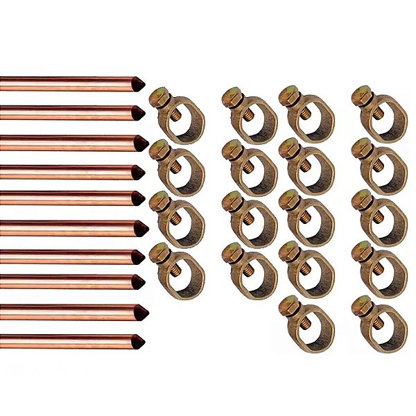 Kit 10 Haste Aterramento Cobreada 5/8 X 2,4mts  + Conectores
