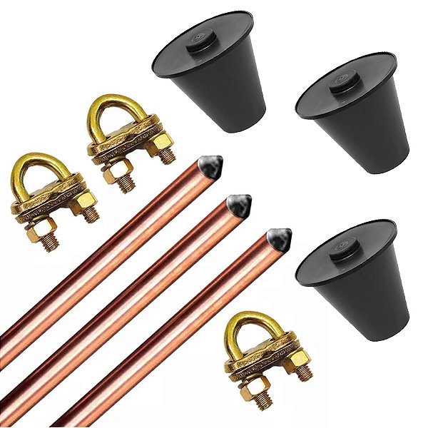 Kit 3 Haste + 3 Conector Terra GTDU 5/8 X2,4m + 3 Caixas