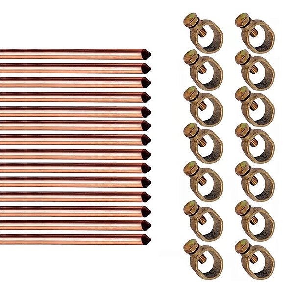 Kit 14 Haste Aterramento Cobre - 5/8 X 2,4mts 14 Conector