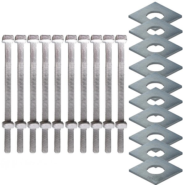 KIT 10 PARAFUSOS GALV FOGO POSTE PADRAO 12X200MM 1/2X8" M12