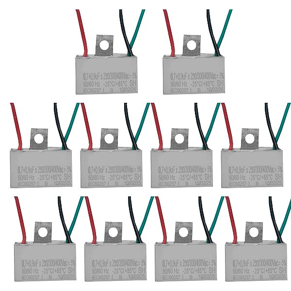 KIT 10 CAPACITOR 3 FIOS 0,7  0,9 UF X 250/400 V CHAPA TRI