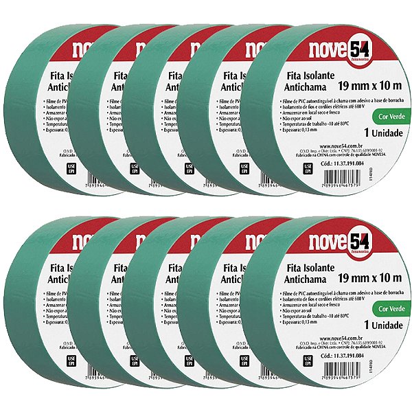 KIT 10 FITA ISOLOLANTE  19MMX10M VERDE 954