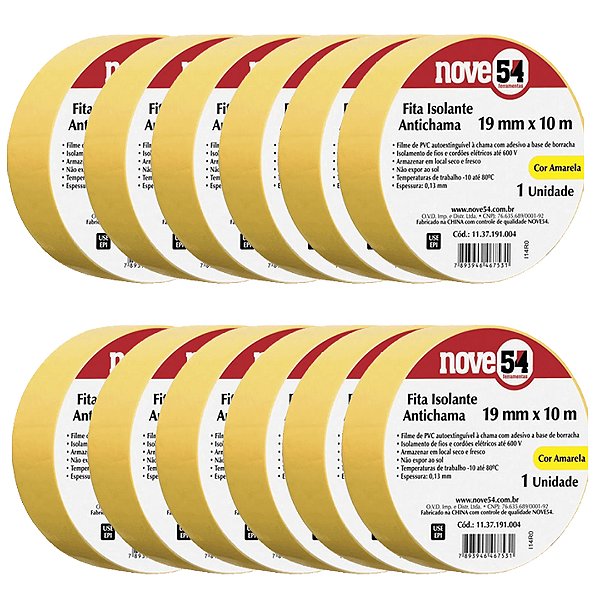 KIT 10 FITA ISOLANTE 19MMX10M AMARELA 954