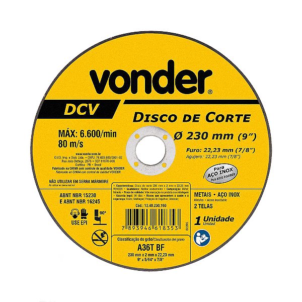 DISCO CORTE 230,0 X 2,0 X 22,23 VONDER