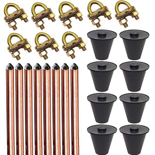 Kit 8 Haste + 8 Conector Terra Gtdu 5/8 X2,4m Cobreada+Caixa