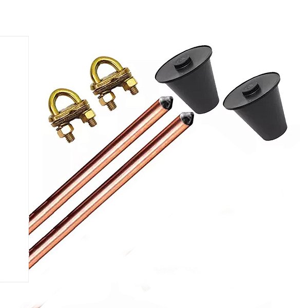Kit 2 Haste + 2 Conector Terra GTDU 5/8 X2,4m Cobreada+Caixa