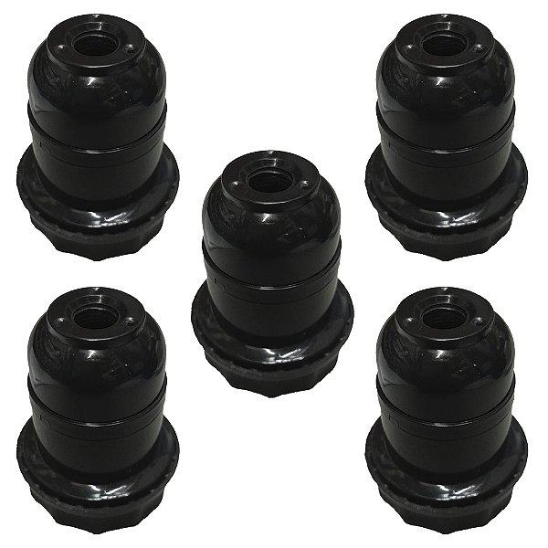 KIT 5 SOQUETE E-27 ABAJUR PLASTICO PRETO