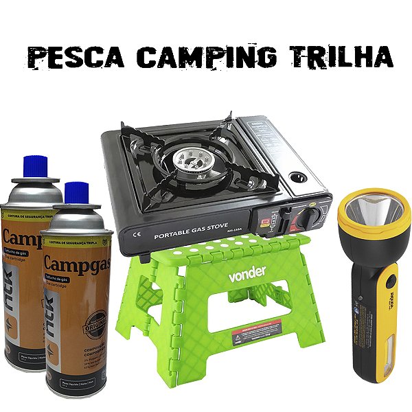KIT PESCA FOGAREIRO + 2 REFIL GÁS + LANTERNA + BANCO