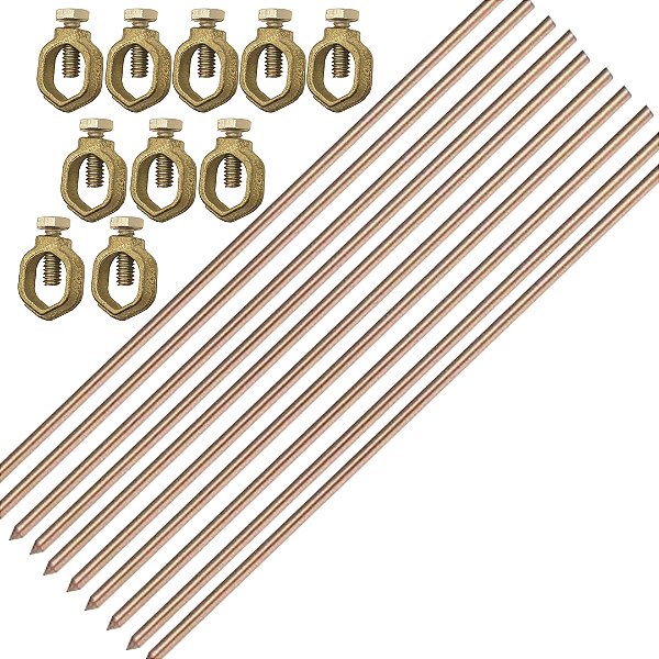 KIT 10 HASTE ATERR COBRE - 1/2 X 1,20MTS 10MM + 10 CONECTOR