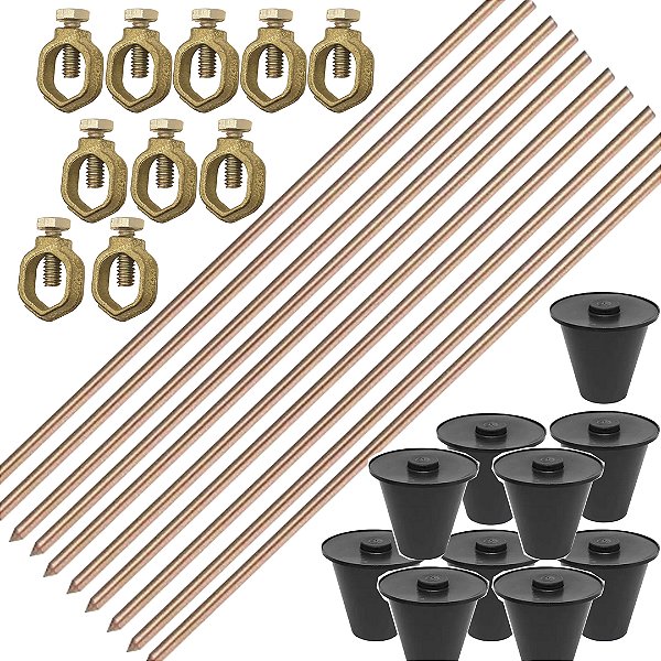 KIT 10 HASTE ATERR COBRE - 1/2 X 1,20MTS 10MM + 10 CONECTOR