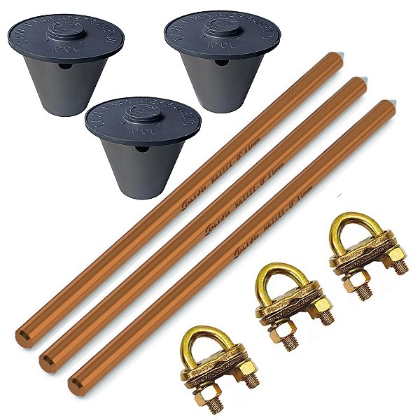 KIT 03 HASTE ALTA CAMADA ATERRA 5/8 14,3MMX2,4M+GTDU+CAIXA